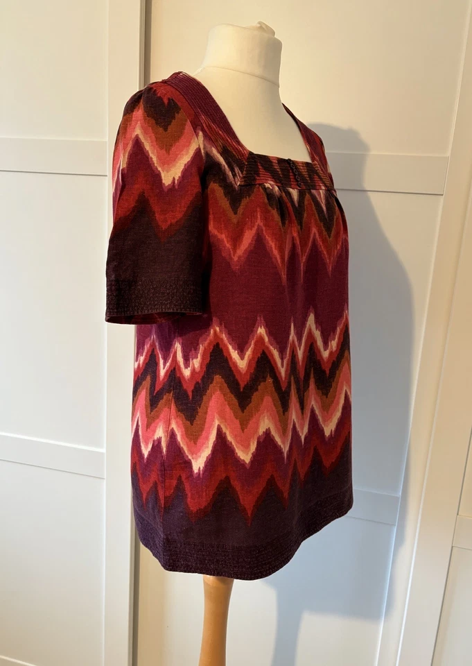 Marks & Spencer Blouse size 18 Pink/Red Mix Linen Blend Zigzag Beautiful! - Image 3 of 4