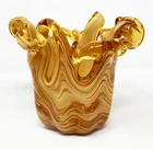 Vintage Authentic Murano Sticker Amber Butterscotch Hand Blown Glass Vase 5"