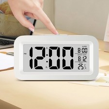 Bedside Snooze Alarm Clock Digital LED Time Temperature Day-Night Mode Clock UK