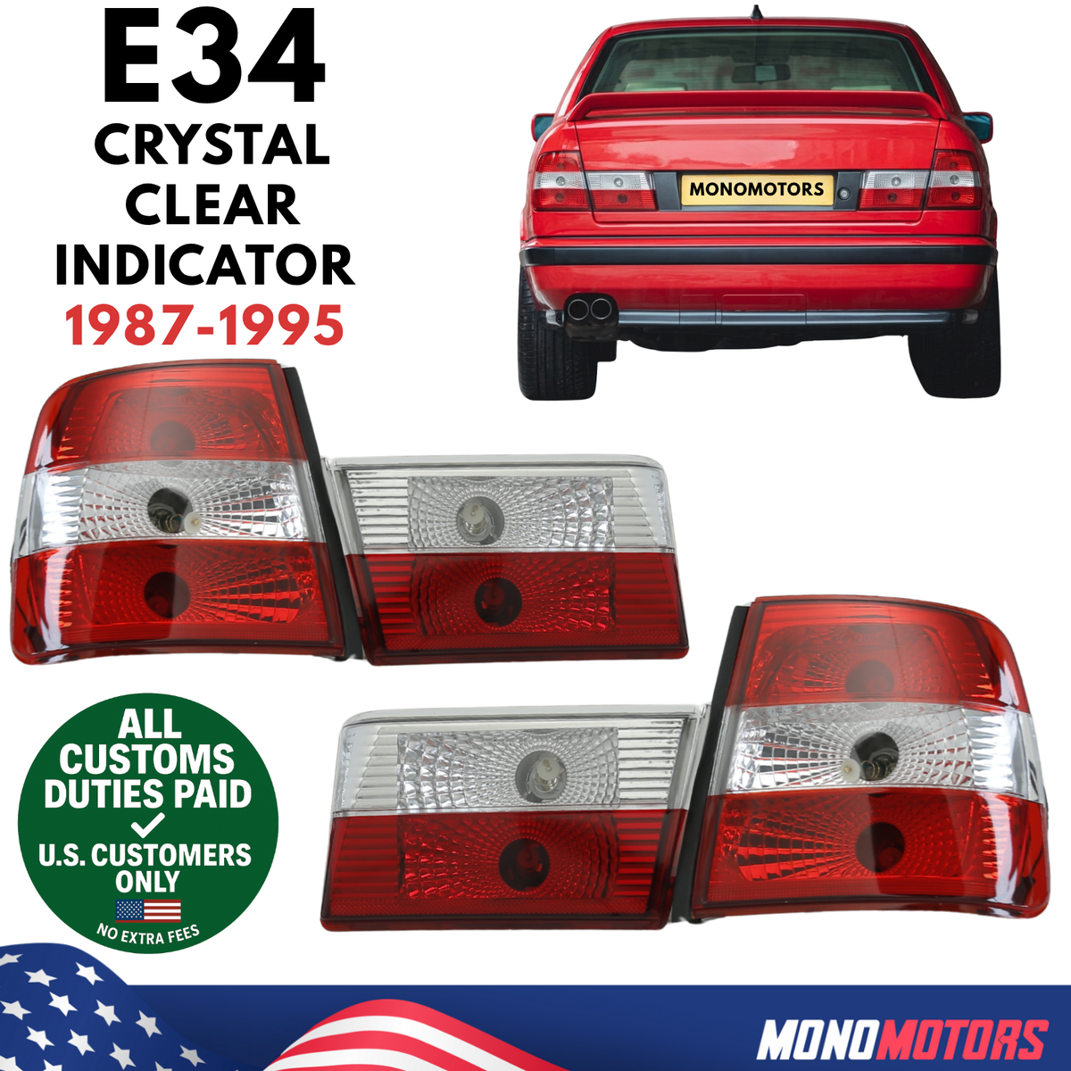 REAR TAIL LIGHT SET FOR BMW E34 1987-1995 CRYSTAL CLEAR INDICATOR