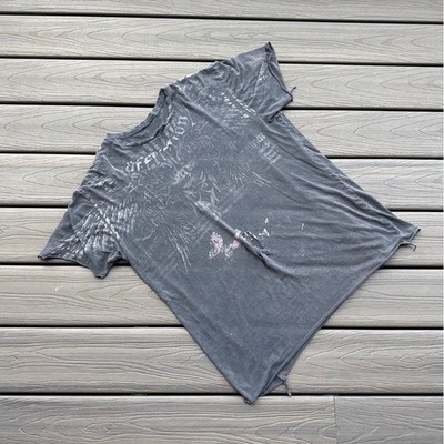 Affliction T Shirt Mens XL Gray Distressed Wing Graphic Y2K MMA Grunge Tee