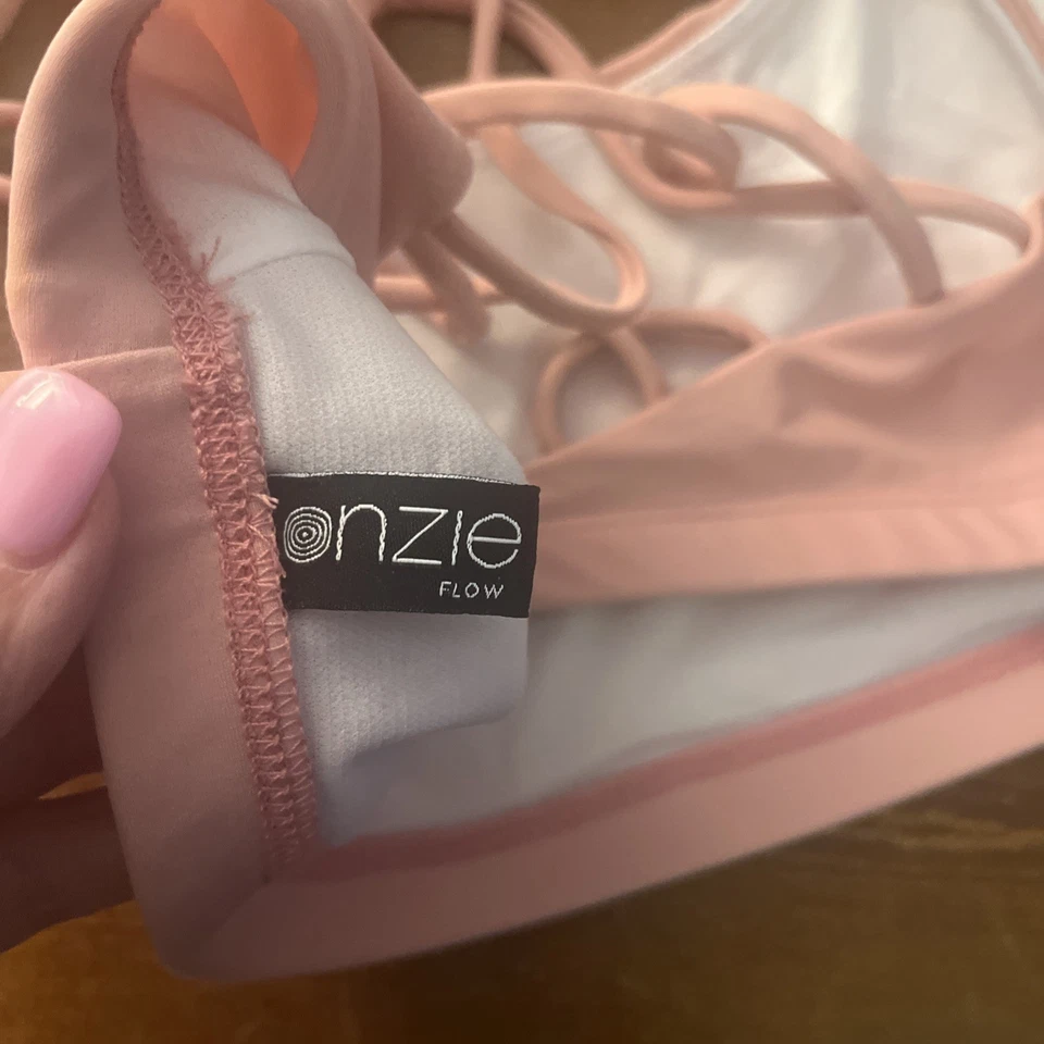 Onzie Flow Chic Sports Bra Womens L Criss Cross Strappy Back Blush Pink Yoga - Image 3 of 4