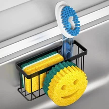Kitchen Sink Organizer Sponge Holder with Suction Cups and Adhesive Strips for