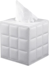 Facial Tissue Holder with Magnetic Bottom for Home Office (White), Stylish 