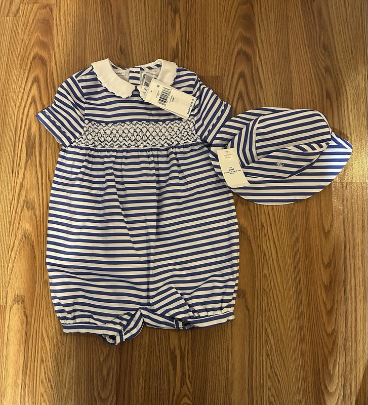 Polo Ralph Lauren Baby Boy's Hand Smocked Cotton Shortall & Hat Set, Size 24M