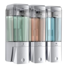 Shampoo and Conditioner Dispenser 3 Chamber No Drill 500ml, Silver 3