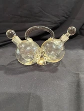VTG Blown Czech Clear Mouth Blown Vinegar and Oil Entwined Cruet Set
