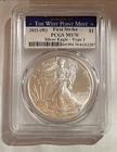 2021 (W) $1 Type 1 American Silver Eagle PCGS MS70 FS West Point Label Blue 1 Oz