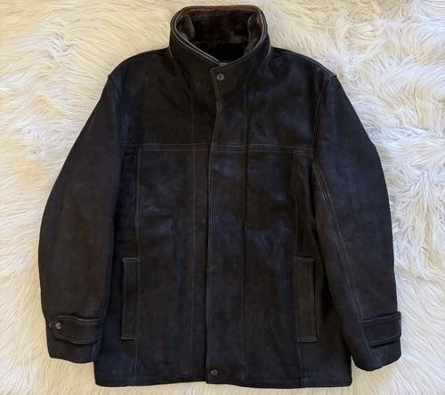 Overland Jack Frost Leather Coat Shearling Lining Black 42 - product listing photo