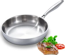 DELARLO Stainless Steel Frying Pan 11.6 inch, All Stove Safe 11", Silver 