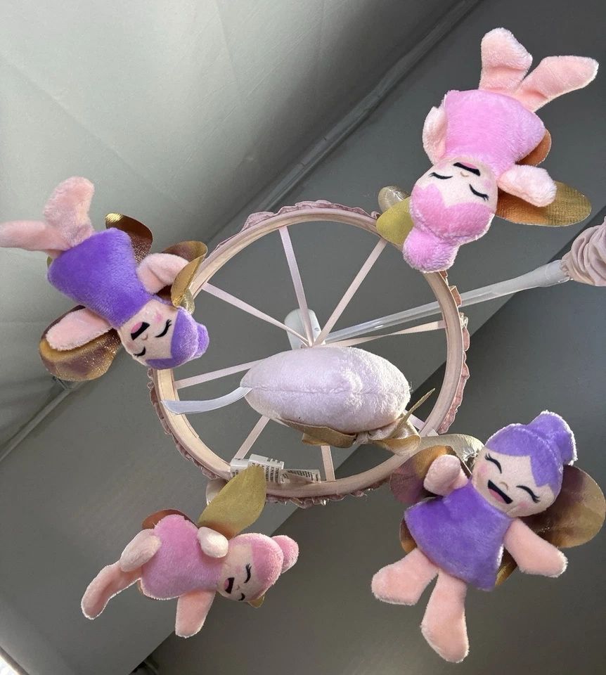 Cuna Música Hada Móvil Rosa Corazón Hadas Musical Cuna Guardería Decoración Foto 3 de 4