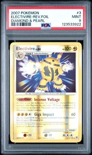 2007 POKEMON DIAMOND & PEARL #3 ELECTIVIRE-REVERSE FOIL PSA 9