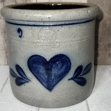 Rowe Pottery Works Vintage Handmade 1988, Salt Glazed Stonewear, Cobalt Blue