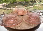 Vintage Pink Depression Glass Hobnail 3-Cups & 3-Saucers Anchor Hocking