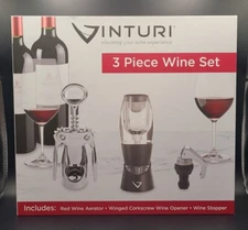 Vinturi 3 Piece Deluxe Wine Bundle Set (Wine Stopper, Aerator, Corkscrew) NICE