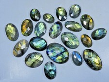 NATURAL GOLDEN LABRADORITE CHECKER CUT OVAL CABOCHON GEMSTONE WHOLESALE LOT AO3