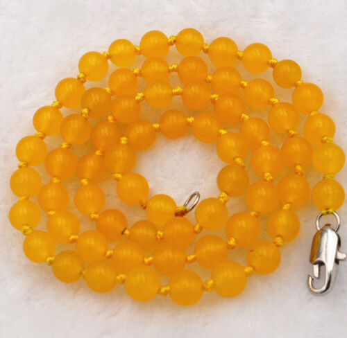 NATURAL 6MM YELLOW TOPAZ ROUND GEMSTONE BEADS NECKLACE 18'' AAA - Picture 1 of 4