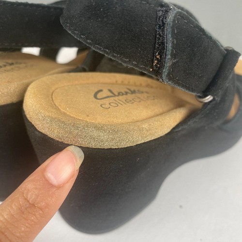 Sandalias Clarks Collection Ultimate Comfort plataforma cuña gamuza negra talla 6 - Imagen 7 de 11