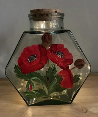Ländliche Volkskunst - Unikat handbemalt Mohnglas Mohnblumen von Jeanette McGrath