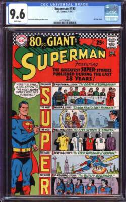 SUPERMAN #193 CGC 9.6 WHITE PAGES // 80 PAGE GIANT DC COMICS 1967