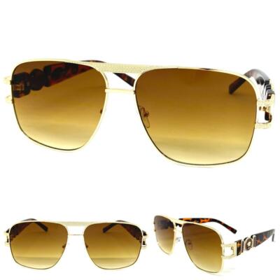 Classy Retro Hardcore Hip Hop Rapper Pimp SUNGLASSES Large Gold Frame Honey Lens