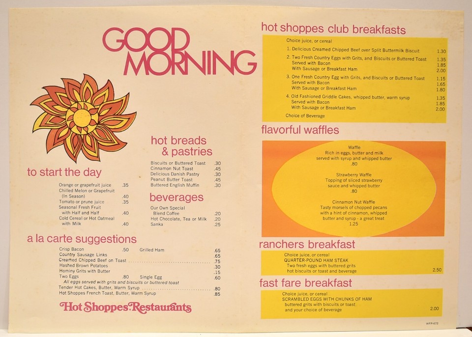 Vintage 1972 Hot Shoppers Restaurant Paper Placemat Menu eBay