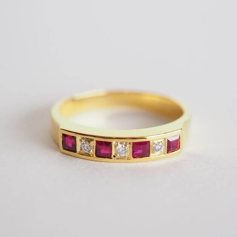 Princess Simulated Pink Ruby Stunning Wedding Band Ring 14k Yellow Gold Plated