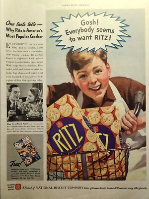 Vintage Print Ad 1937 Ritz Crackers Nabisco Boy Bicycle Basket Couple Snacking