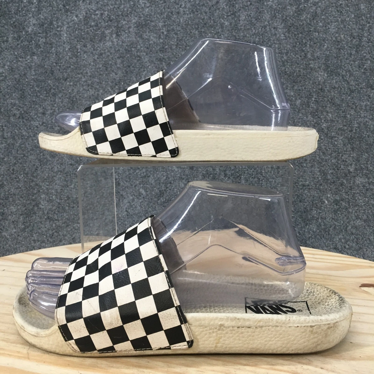 VANS Sandals Womens 8 La Costa Slides Flats Checkerboard White