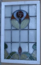 OLD ENGLISH LEADED STAINED GLASS WINDOW MACKINTOSH ROSE 28 3/4' x 18 1/4"
