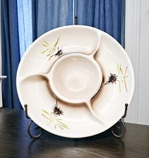 1961 Lane & Co Divided Sputnik Tray MCM Van Nuys California Pottery Dish 12" EUC