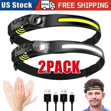 2X Waterproof COB Headlamp Night Buddy LED Sensor 230° Head Torch Headlight Lamp
