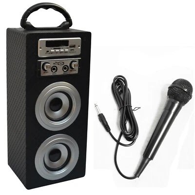 MOBILE BLUETOOTH LAUTSPRECHER + MIKROFON_CARBON LOOK_FM_AUX_USB_SD_MP3_BOX33 - Bild 1 von 4
