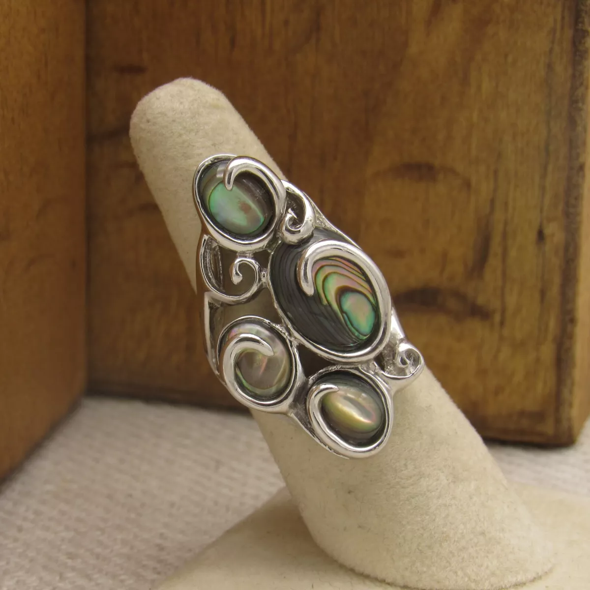 Sterling Silver Wispy Abalone Ring Size 7