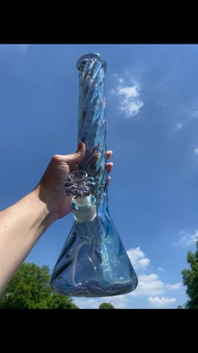 Hookah Water Pipe Glass 16” Iridescent Twisted Beaker Tobacco Bong W/Flower Bowl - Video 1 of 1