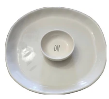 Rae Dunn Ceramic Chip And Dip Serving Tray XL 18 inch NEW White Ivory platter