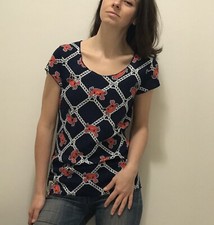 Tokidoki Crab Print Top Designed in Italy Made in USA Shirt Blue Red