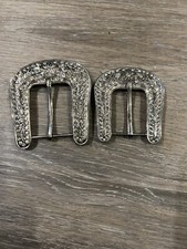 Western Silver Tone Belt Buckles With Rhinestones For up to 1-1/2" Wide Belt.