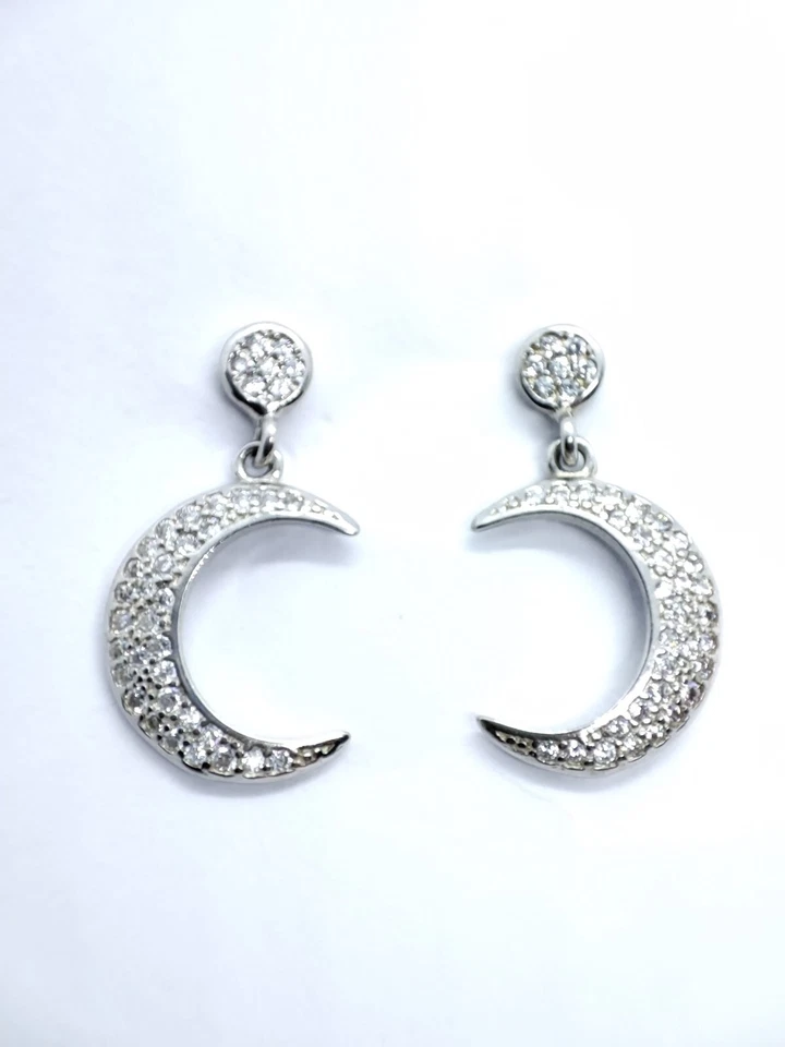 Orecchini Donna in Argento 925 . Orecchini pendenti con Zirconi bianchi Con luna - Immagine 3 di 4