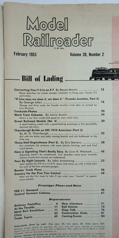 Model Railroader Magazine Railroad Models Landscaping Convert F3 to F7 Feb 1953 - Image 2 of 4