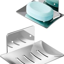2 Pack Stainless Steel Soap Holder for Shower Wall, Adhesive Wall-Mounted Bar So