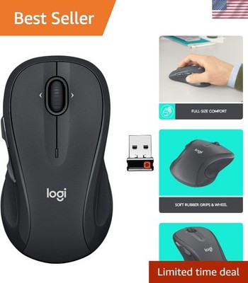 Ergonomic Logitech M510 Wireless Mouse - 2.4 GHz, USB Receiver, 24- Battery