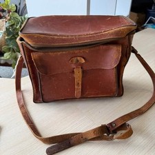 1950s Frederick Nelson Vintage Leather Camera Bag w Gold Metal Accents