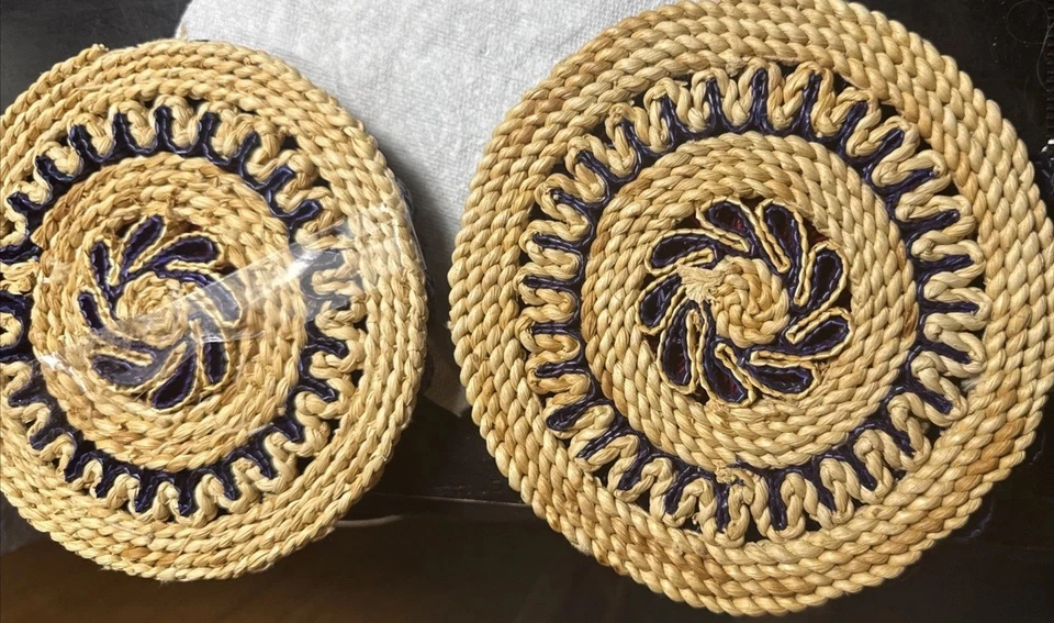 Vintage Wicker Straw Kitchen Trivet Set Hot Pot Pad Choice Of Design - Image 3 of 3