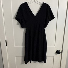 LOFT Women's 12P Black Short Sleeve Cutout V-Neck Woven Short Dress LBD wedding