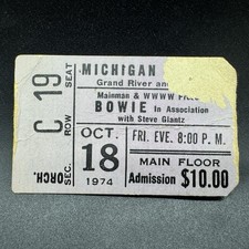 DAVID BOWIE CONCERT TICKET STUB OCT 18, 1974 MICHIGAN PALACE