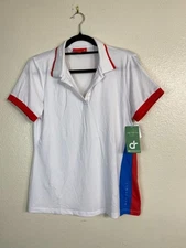 Redvanly Women Polo Shirt Top size Medium Golf Performance White Red Colorblock