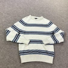J Crew Jeans Sweater Mens Small White Blue Stripe Cotton Crewneck Knit Pullover