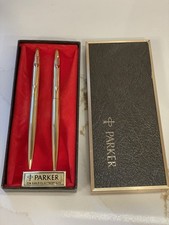Vintage Parker 22K Gold Electroplate Ballpoint Pen & Pencil Set Box Made in USA