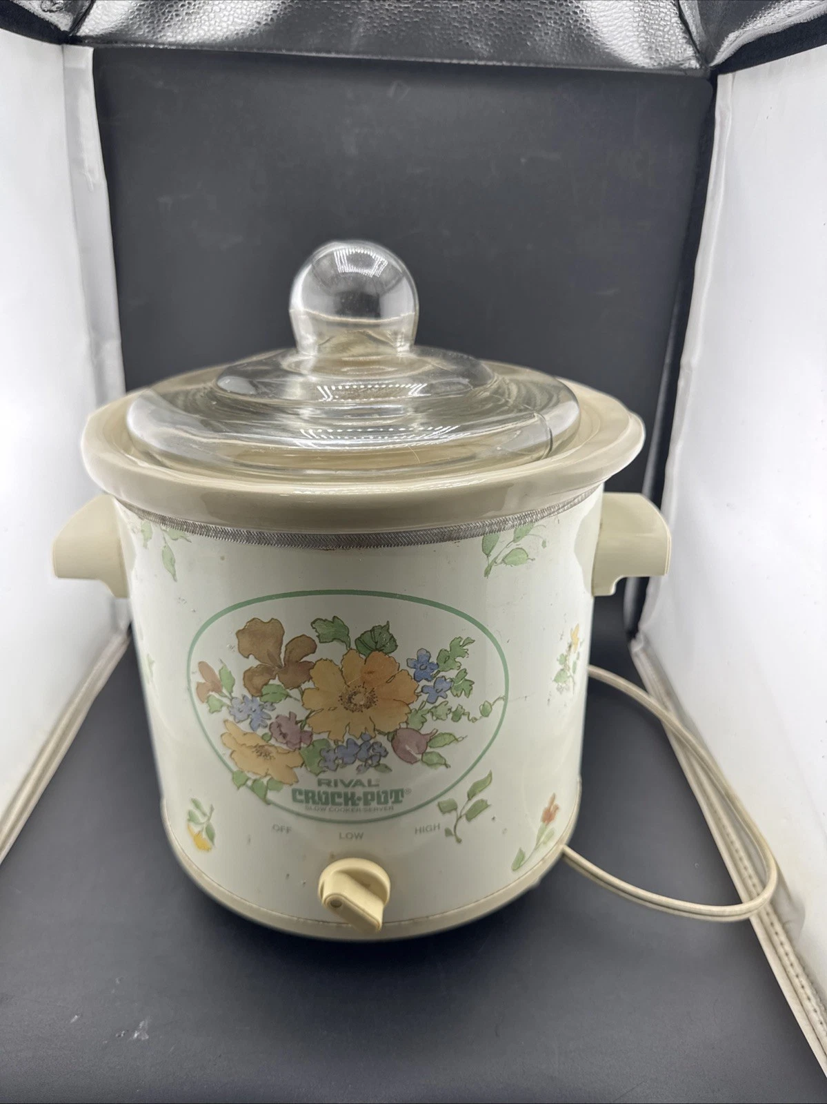 Vintage Rival Crock-Pot Slow Cooker Floral w Glass Lid 3.5 Qt Retro Kitchen